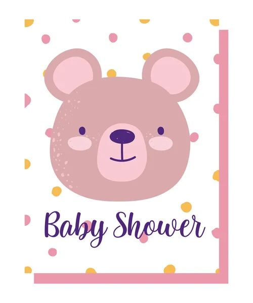 Bebé ducha, lindo animal cara oso punteado fondo de dibujos animados, tema tarjeta de invitación — Archivo Imágenes Vectoriales