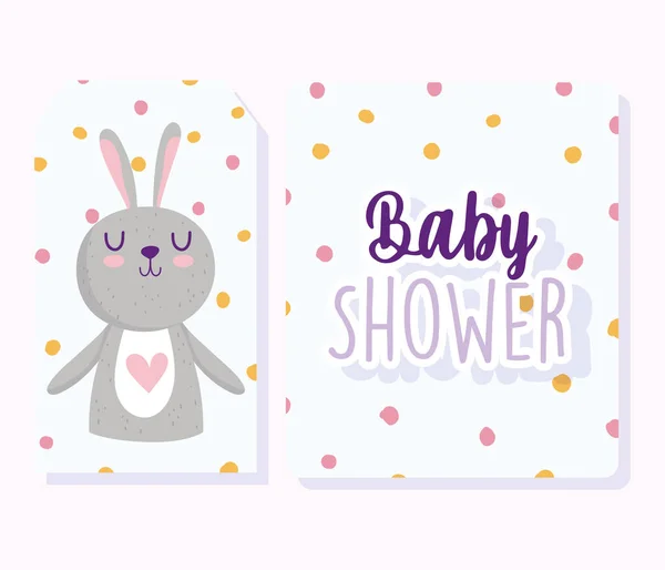 Baby dusch, söt liten kanin tecknad streckad bakgrund inbjudan kort — Stock vektor