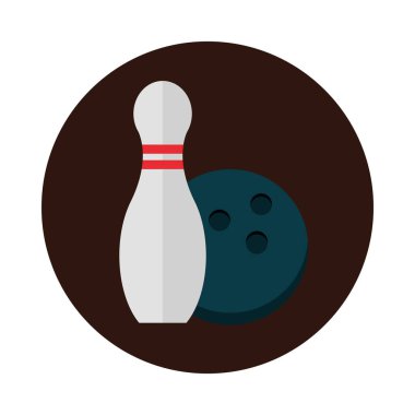 Bowling topu ve pin ekipmanı eğlence amaçlı spor bloğu düz simge tasarımı