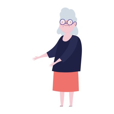 Yaşlı büyükanne çizgi film karakteri ikon tasarımı