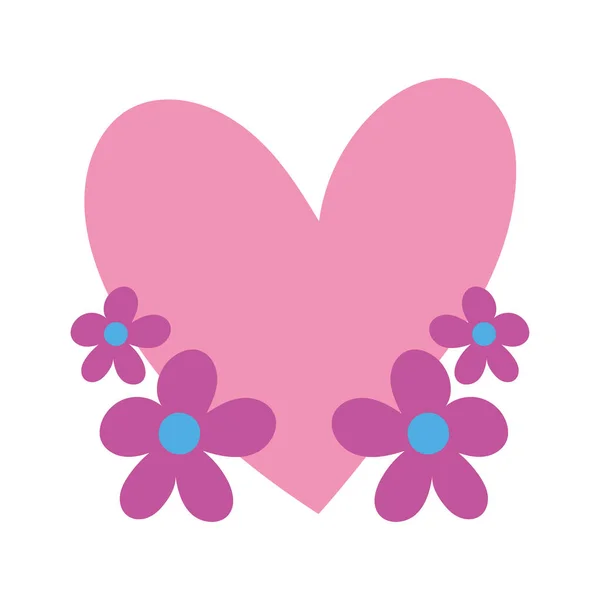 Amor corazón flores romántico decoración aislado icono diseño — Vector de stock