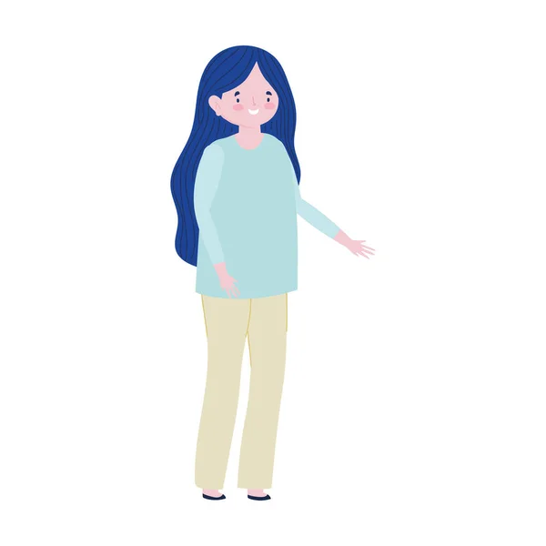 Mladá žena karikatura avatar stojící žena izolované ikony — Stockový vektor