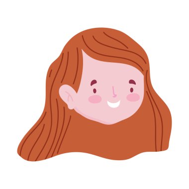 Mutlu kadın çizgi film karakteri yüzü izole edilmiş simge görüntüsü