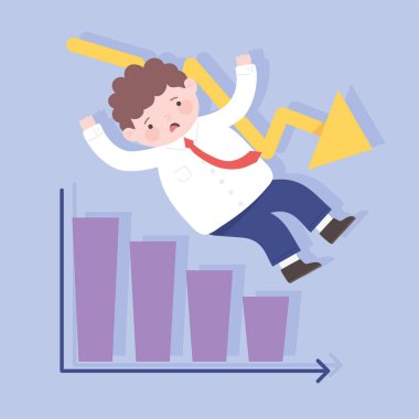 İflas eden üzgün işadamı, çizelgesiyle iş dünyasında mali kriz yaşıyor.