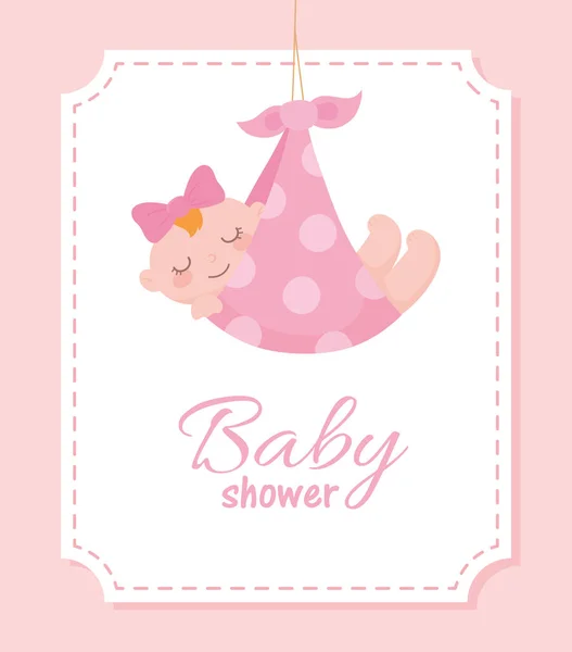 Bebé ducha, linda niña en manta punteada, tarjeta de celebración del recién nacido de bienvenida — Archivo Imágenes Vectoriales