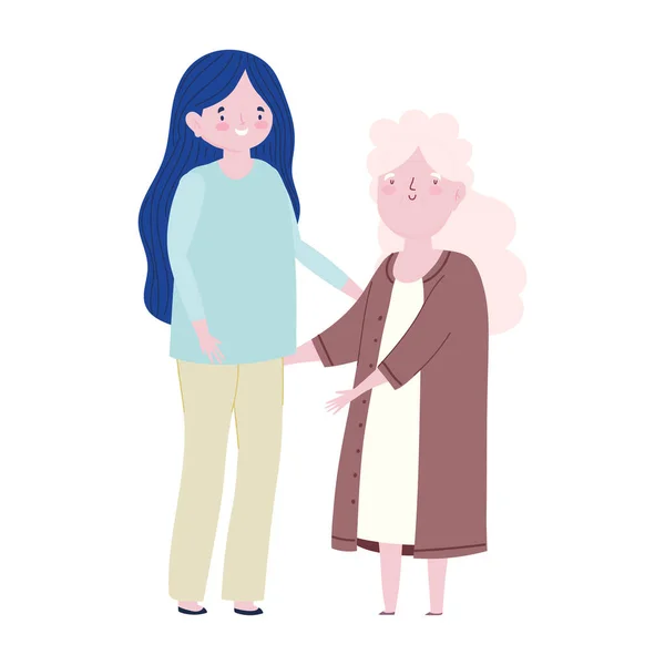 Οικογένεια μητέρα και γιαγιά μαζί χαρακτήρα κινουμένων σχεδίων — Διανυσματικό Αρχείο