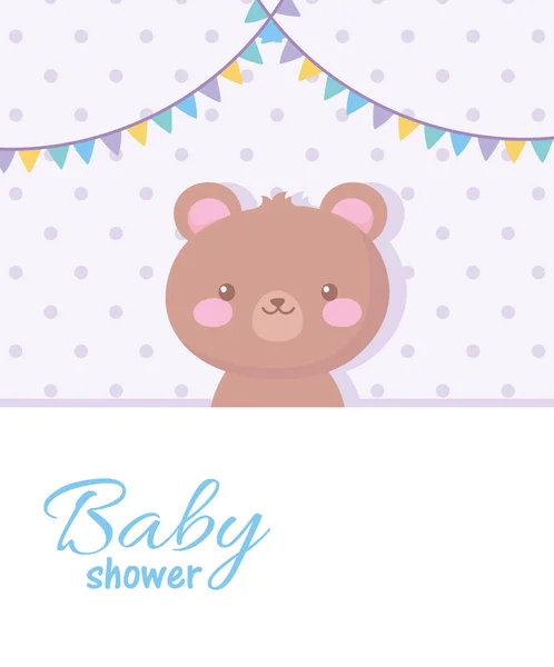 Baby dusch, söt nalle pennants dekoration, välkommen nyfödd firande kort — Stock vektor