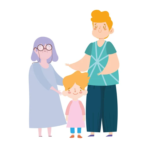 Familia abuela con adolescente y pequeño nieto juntos personaje de dibujos animados — Vector de stock