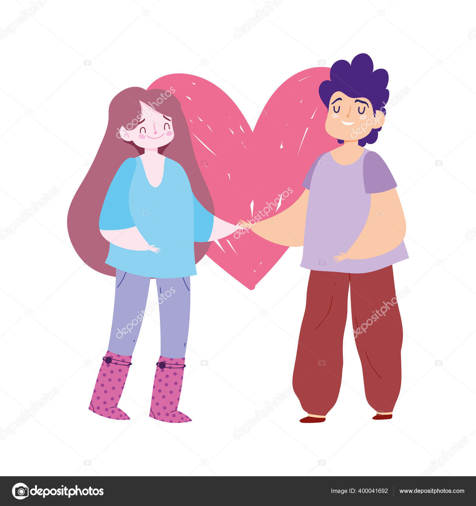 Romantic Couple With Heart Romantic Cartoon Design Vector Image By C Stockgiu Vector Stock 400041692