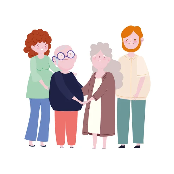 Family grandparents and parents together member cartoon character — Stock Vector