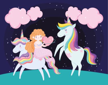 Sevimli denizkızı ve tapılası tek boynuzlu atlar fantezi çizgi filmi