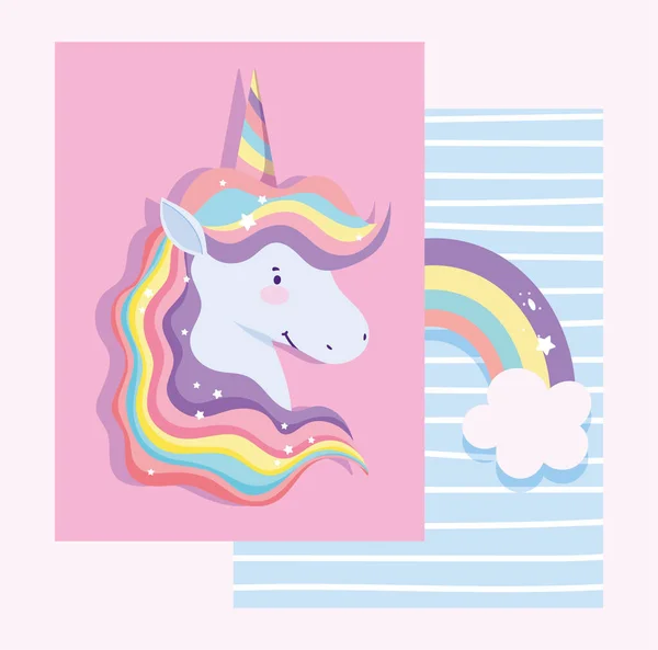 Unicorn rainbow horned color decoration dream fantasi kartun - Stok Vektor