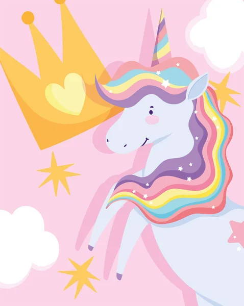 Unicorn rainbow horn mane crown fantasy magic cartoon - Stok Vektor