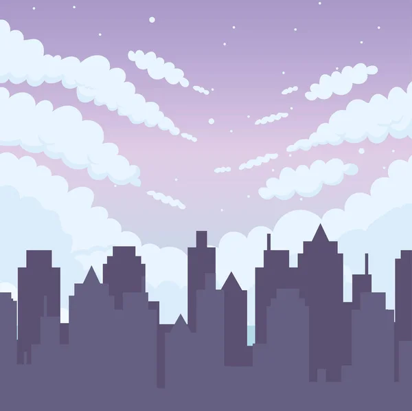 Gökyüzü çizgisi şehir manzarası bulutları sahne panorama tasarım arka planı — Stok Vektör