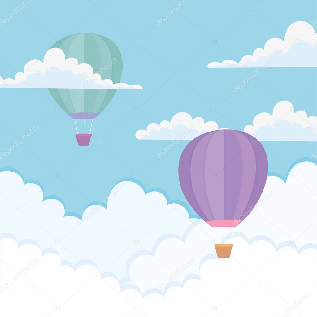 flying hot air balloons recreational transport sky clouds background