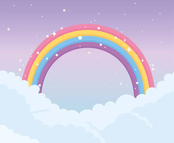 Cielo arco iris nubes magia sueño fantasía dibujos animados — Archivo Imágenes Vectoriales