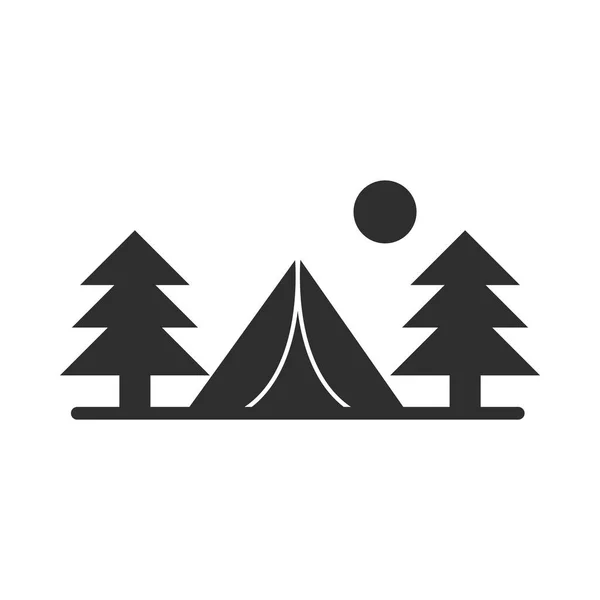 Camping tente pins soleil paysage silhouette icône conception — Image vectorielle