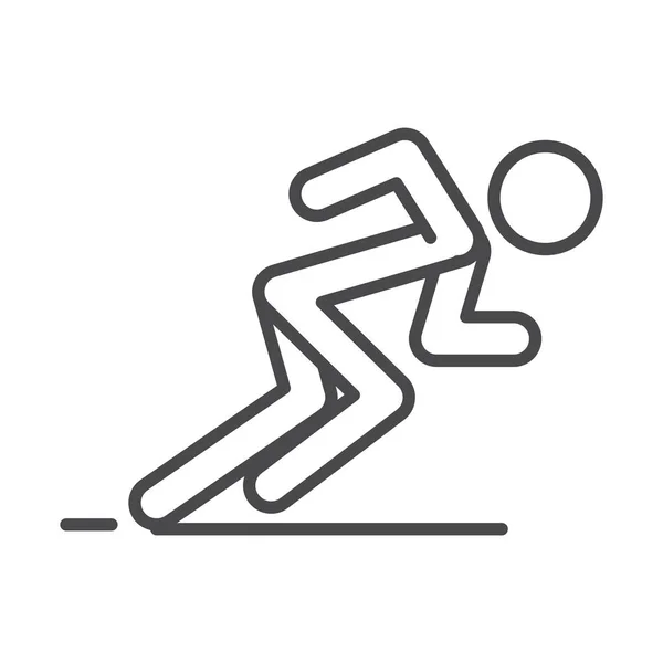 Biegacz w gotowej postawy do sprint prędkość wyścig wyścig linia ikona projekt — Wektor stockowy