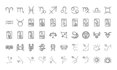 Burç astrolojisi burç takvimi takımyıldız ikonları koleksiyon çizgisi biçimi