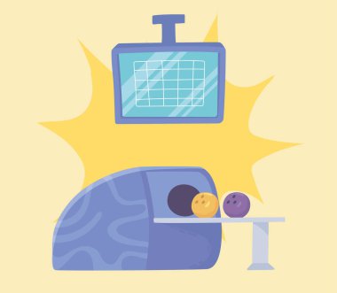 Bowling makinesi topları ve skor ekran oyunu eğlence amaçlı spor düz tasarımı