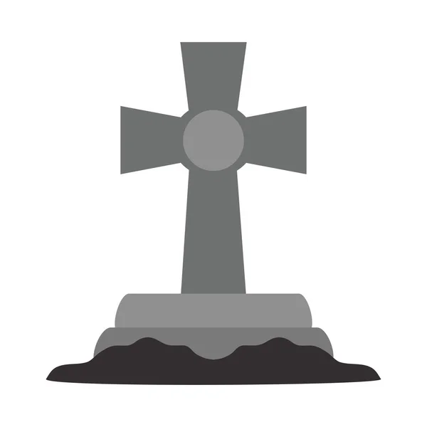 Feliz halloween, lápida cruz cementerio truco o tratar fiesta celebración icono plano — Vector de stock