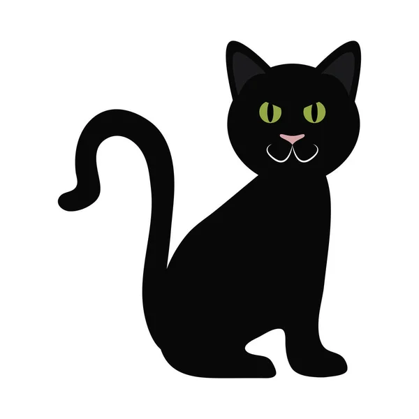 Gato negro sentado animal doméstico plano icono — Vector de stock