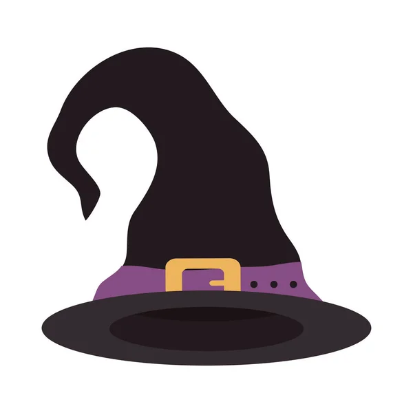 Szczęśliwy halloween, kapelusz czarownicy z fioletowy pasek sztuczka lub traktować party uroczystości płaska ikona — Wektor stockowy