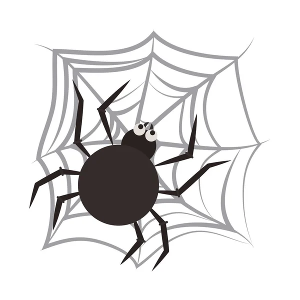 Feliz halloween, araña en cobweb truco o tratar fiesta celebración icono plano — Archivo Imágenes Vectoriales