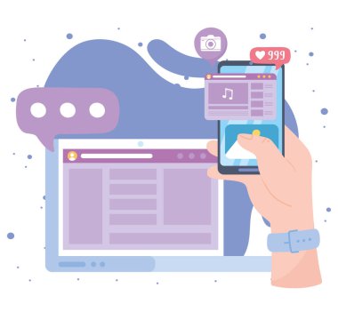 Akıllı telefon içeriğiyle el Sohbet sosyal ağ iletişimi ve teknolojilerini takip et