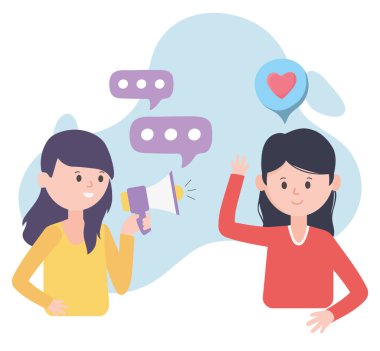 Kadın megafonla sosyal ağ iletişimini destekliyor