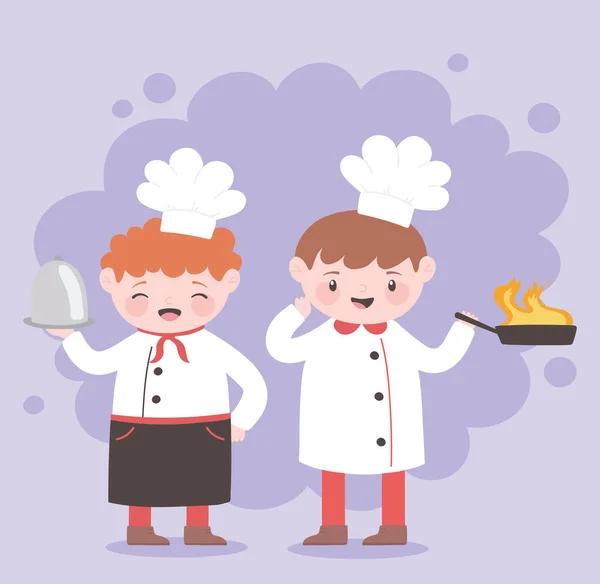 Персонаж мультфильма с жареной сковородкой и блюдом — стоковый вектор