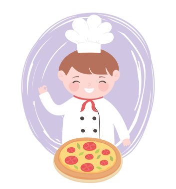 Pişmiş pizza çizgi film karakteri aşçı çocuk.