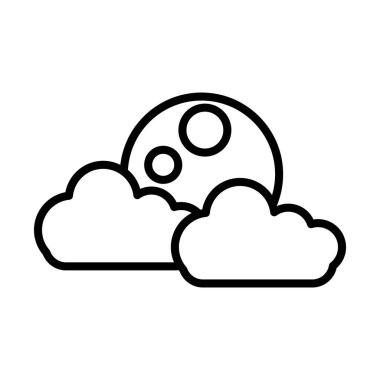 Gece Ay bulutları gökyüzü çizgi film doğrusal simge tasarımı