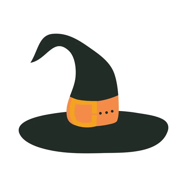 Szczęśliwy halloween, kapelusz czarownicy z pomarańczowym paskiem trick lub traktować party uroczystości płaski projekt ikony — Wektor stockowy