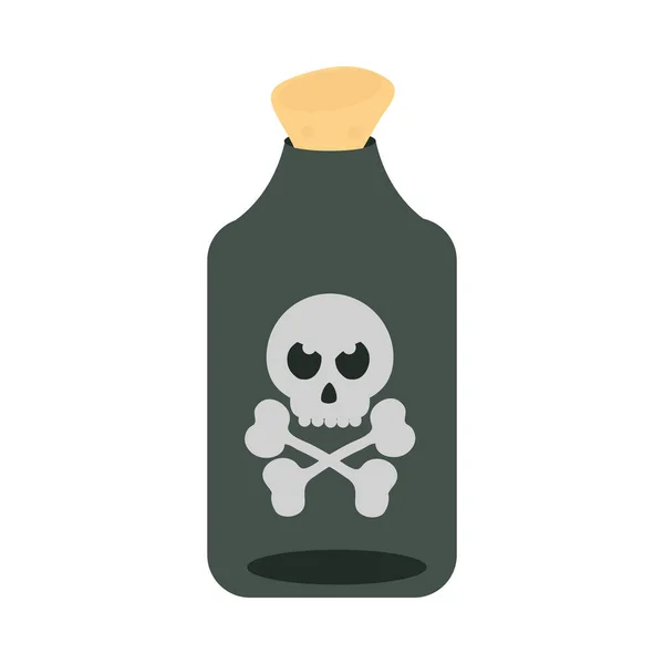 Feliz Halloween, botella de poción con truco de cráneo espeluznante o tratar fiesta celebración diseño icono plano — Vector de stock