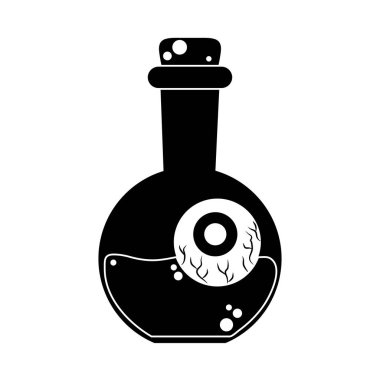 Cadılar Bayramı 'nız kutlu olsun. Ürkütücü göz yanıltmacalı iksir şişesi. Ya da parti kutlama silueti ikonu.