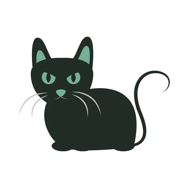 Черная кошка с глазами и ушами зеленый мультфильм плоский дизайн значка — стоковый вектор