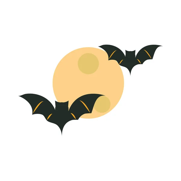 Halloween heureux, lune de nuit et chauves-souris tour ou traiter fête conception icône plat — Image vectorielle