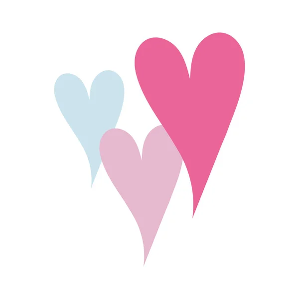 Kärlek hjärtan känsla romantisk tecknad isolerad ikon design över vit bakgrund — Stock vektor