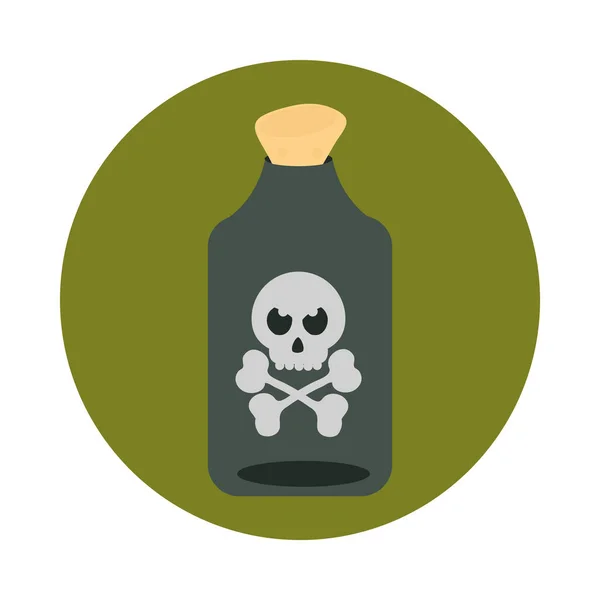 Feliz Halloween, botella de poción con truco de cráneo espeluznante o tratar fiesta de celebración plana y bloque icono — Vector de stock