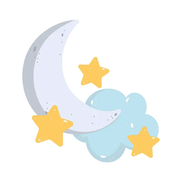 Dibujos animados nube media luna estrellas imagen aislado icono diseño — Vector de stock