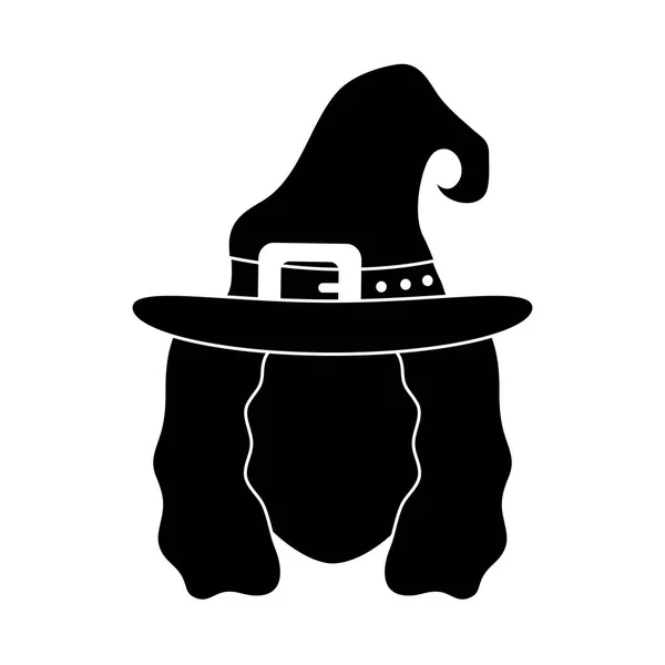 Szczęśliwy halloween, twarz czarownica z hat trick lub uczta strona uroczystości sylwetka — Wektor stockowy