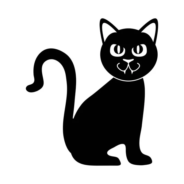 Gato negro sentado animal doméstico silueta icono — Vector de stock