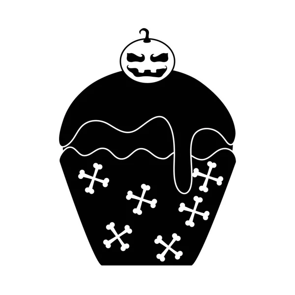 Šťastný halloween, sladký cupcake dýňová svačinka trik nebo léčit party oslavy silueta ikona — Stockový vektor