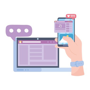 Akıllı telefon içeriğiyle el Sohbet sosyal ağ iletişimi ve teknolojilerini takip et