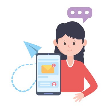 Kadın akıllı telefon e-postası sosyal ağ iletişimi ve teknolojileri hakkında konuşuyor