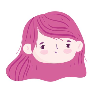 Çizgi film yüzü tatlı kız kırmızı renk saç izole edilmiş simge tasarımı beyaz arkaplan üzerinde