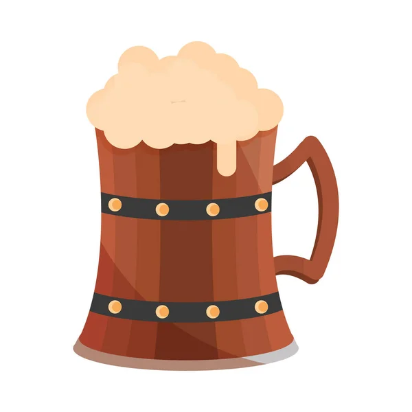Фестиваль пива в дерев'яному кубку святкування піни німецького традиційного дизайну — стоковий вектор