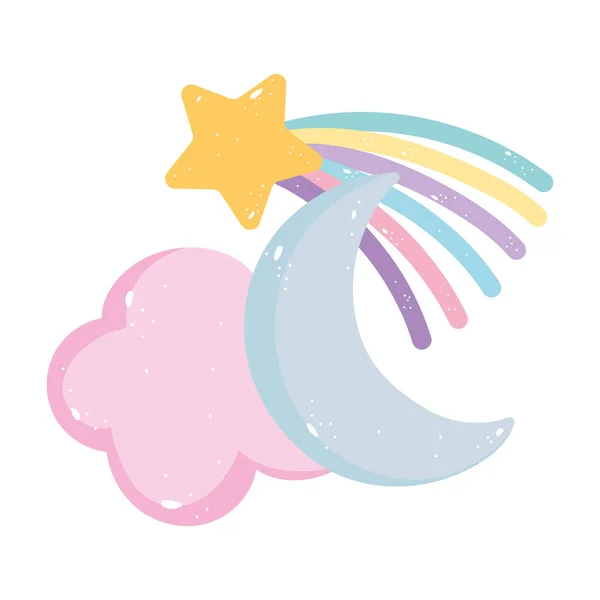 Mond Wolke Shooting Star Regenbogen Cartoon isoliert Symbol Design weißer Hintergrund — Stockvektor