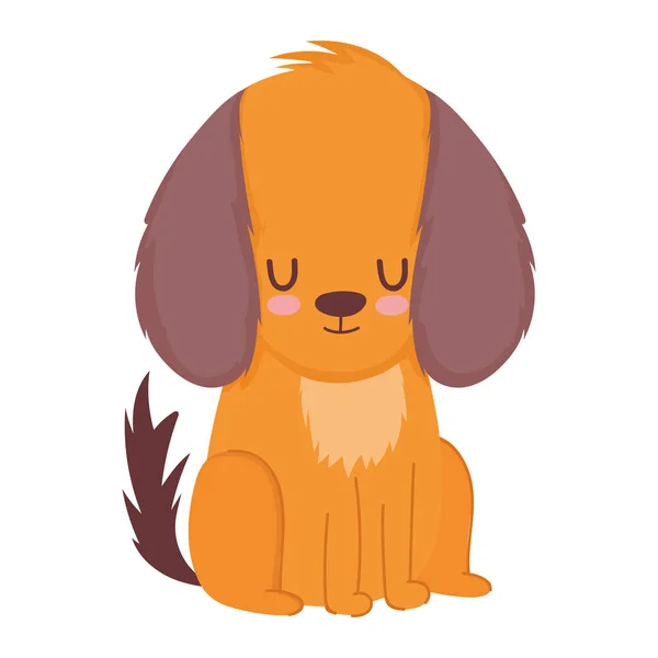 Lindo pequeño perro sentado dibujos animados aislado blanco fondo diseño — Vector de stock